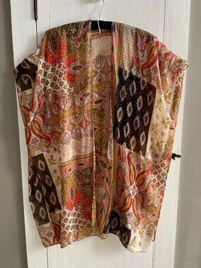 Jessica McClintock Lightweight Paisley Patchwork Print Cover-Up Kimono Shawl